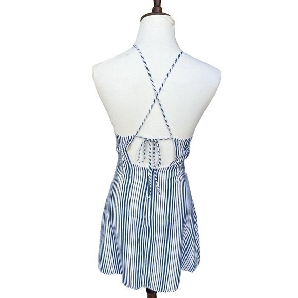 Lush Womens White Blue Striped Strappy Mini Dress Size S Preowned - Picture 2 of 12